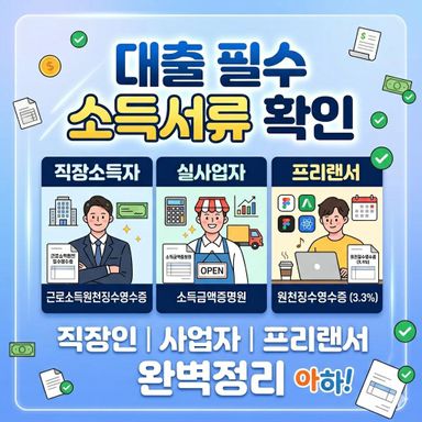 [엘핀의 영리한 경제가이드] 직장인·사업자·프리랜서 대출 시 '소득 증빙 서류' 총정리