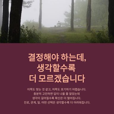 결정해야 하는데, 생각할수록 더 모르겠습니다