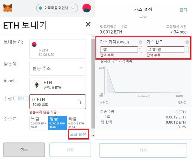 메타마스크에서 주어진 토큰 전송 가스비 선택대신, 직접 가스비 설정이 가능한가요?의 0번 째 이미지