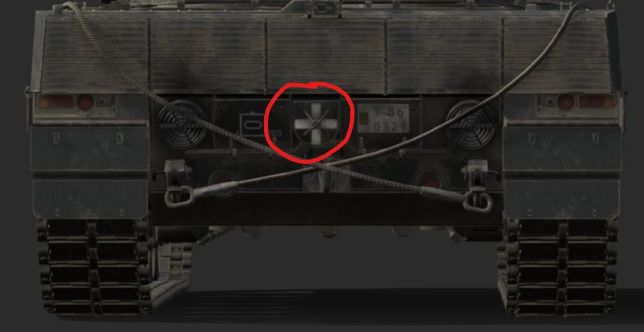 레오파르트 2a6나 아리에테 후미에 있는 하얀색 십자가에 x자 막대기로 덮여있는데 무엇인지 궁금합니다.의 1번 째 이미지