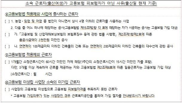 가족 사업장 근무자의 고용보험 미적용자 출산급여 지원금 여부의 0번 째 이미지