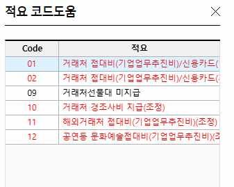 접대비 계정 적요코드 질문드립니다.의 0번 째 이미지