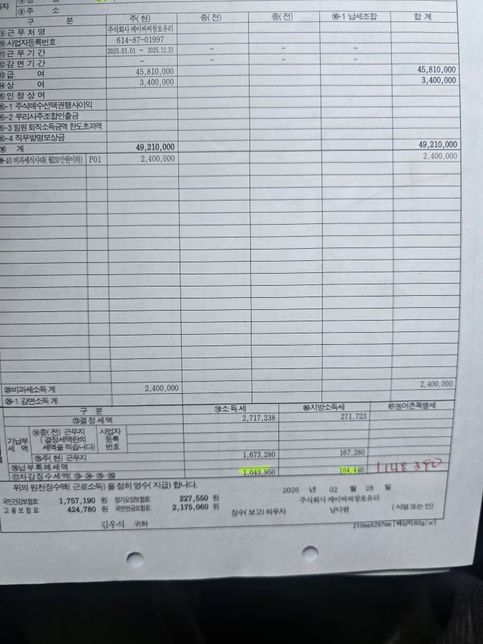 5월달에 종합소득세 신고를 하려고했는데 이번달 급여가 연말정산 차감되서 정산받았습니다의 0번 째 이미지