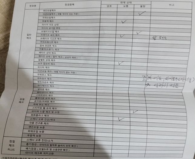 자동차 점검받고왔는데 어디어디를 고쳐야할지의 0번 째 이미지