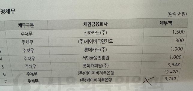 신용회복위원회 신속채무조정 채무금액의 0번 째 이미지