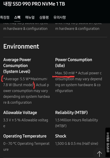 nvme ssd 스펙중 소비전력이..의 0번 째 이미지