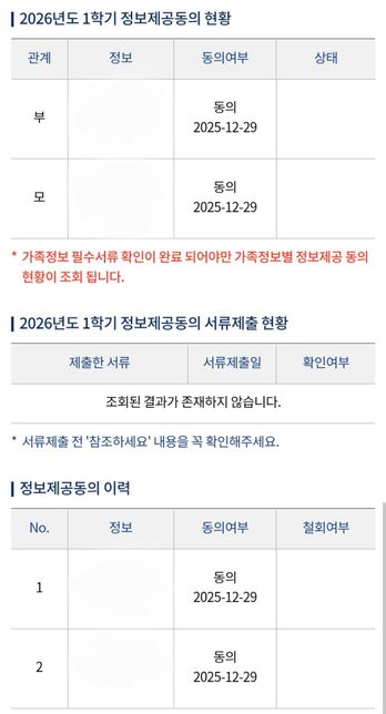 국가장학금 동의여부, 제출서류 제대로 한건가요?의 1번 째 이미지