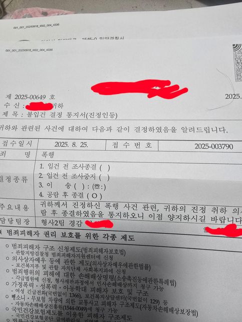 불입건 결정 통지서 (진정인 등) 우편물 내용 질문 입니다의 0번 째 이미지