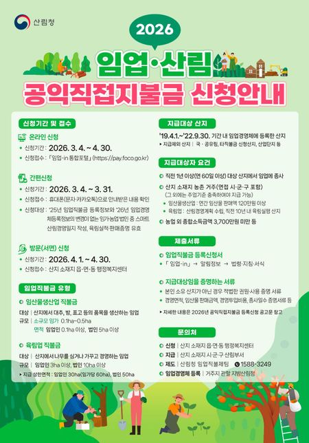 2026년 임업직불금 신청이 시작됐다고 들었는데 정확한 조건이 어떻게 되는지 궁금합니다.의 0번 째 이미지