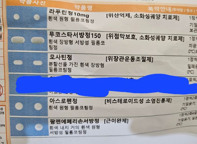 첨부한 처방전약들 5가지 먹고 추가로 속펜하정(소화제) 복용해도 되나요?의 0번 째 이미지