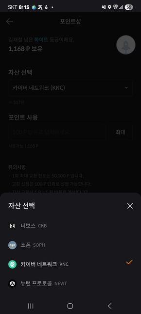 빗썸포인트샾에서 현재 어떤자산으로 바꾸면 좋을지 문의의 0번 째 이미지