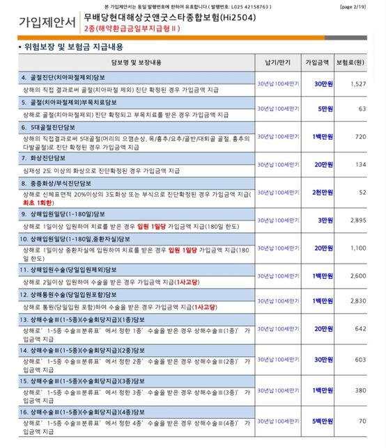 종합보험 설계 좀 봐주세요.20세 남.의 1번 째 이미지