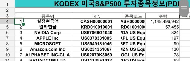 KODEX 미국S&P 500의 구성종목에 들어있는 "원화현금"의 0번 째 이미지