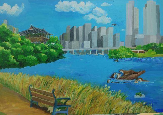 아크릴 물감으로 멀리 보이는 건물들을 그릴려고 하는데 몸통을 먼저 그리고 말린 뒤에 창문을 작게 그려야 하나요? 크게 그려야 하나요?의 1번 째 이미지