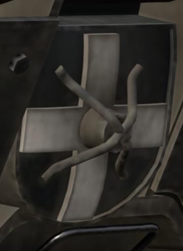 레오파르트 2a6나 아리에테 후미에 있는 하얀색 십자가에 x자 막대기로 덮여있는데 무엇인지 궁금합니다.의 0번 째 이미지