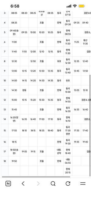버스 시간표에 조들이라는게 있는데 그게 뭐에요??의 0번 째 이미지