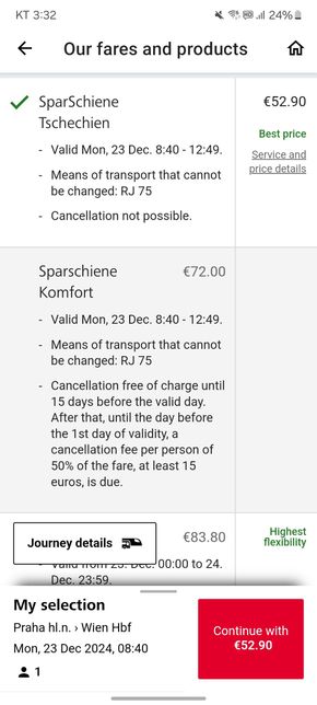 OBB에서 기차 표 예약할때 2명이 따로 따로 계산하는게 좋나요? 아니면 같이 사는게 좋나요?의 0번 째 이미지