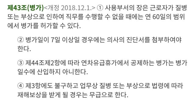 공무원 규정을 따르는 회사 병가 질문 무급?의 0번 째 이미지