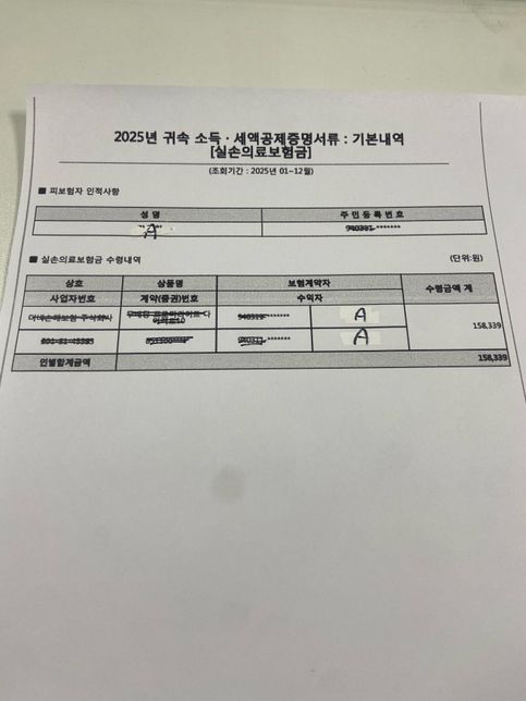 연말정산 실손의료보험금에 대한 질문입니다.의 0번 째 이미지