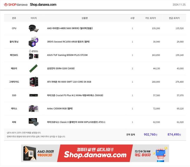 컴퓨터 맞추려고 하는데 부품 구성 괜찮을까요?의 0번 째 이미지