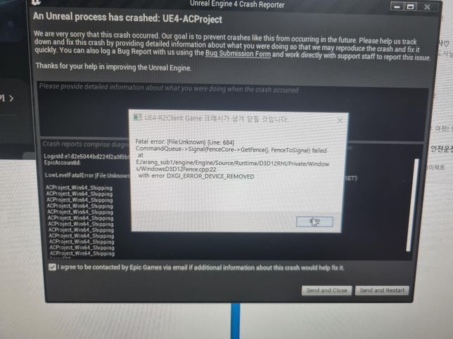 로드나인 돌리면 언리얼 크래시 팅김현상의 0번 째 이미지