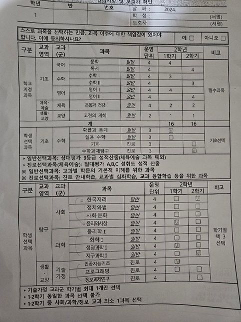 지금 고등학교 1학년 인데요 선택 과목질문의 0번 째 이미지