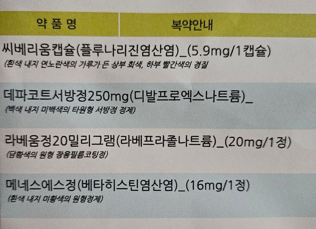 어지럼증(현기증)때문에 첨부약 복용중인데 감기몸살끼가 있어서 타이레놀500 같이 복용해도되나요?의 0번 째 이미지