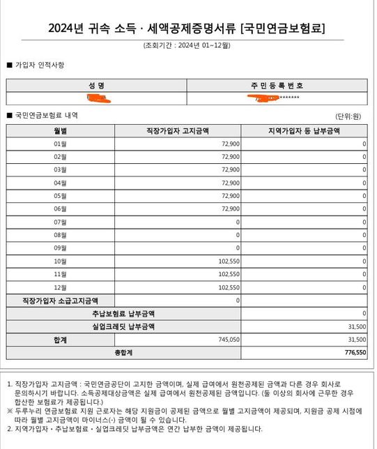 연말정산 국민연금에 관한 문의 입니다.의 0번 째 이미지
