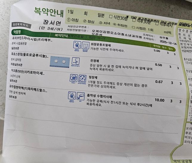 38개월 장염약(처방)복용중 챔프나 콜대원 약국감기약 같이먹여도되나요??의 0번 째 이미지