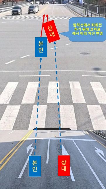 좌회전 차선 표시에서 직진(직진금지 표시 없음) 중 교차로 차선변경 사고 문의 드립니다의 0번 째 이미지