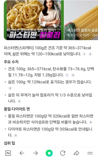 건조 파스타 삶은 파스타 칼로리 차이?의 0번 째 이미지