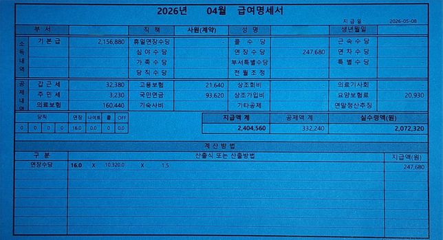 최저임금 급여 세금 계산법이 궁금합니다.의 0번 째 이미지