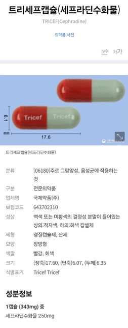 위더스세픽심캡슐100mg 4일먹고 트리세프캡슐500mg 3일 먹어도 괜찮나요? 같은 성분이 맞나요?의 1번 째 이미지