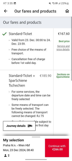 OBB에서 기차 표 예약할때 2명이 따로 따로 계산하는게 좋나요? 아니면 같이 사는게 좋나요?의 2번 째 이미지