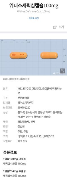 위더스세픽심캡슐100mg 4일먹고 트리세프캡슐500mg 3일 먹어도 괜찮나요? 같은 성분이 맞나요?의 0번 째 이미지