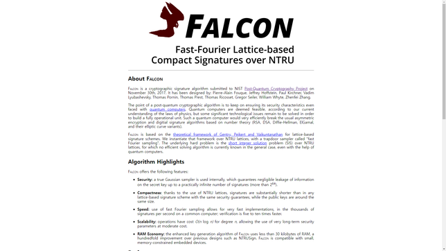 양자암호보안 Falcon-512가 공신력있는 기술일까요?의 0번 째 이미지