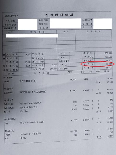 진료비 내역서, 실비 보험 청구 지급액의 2번 째 이미지