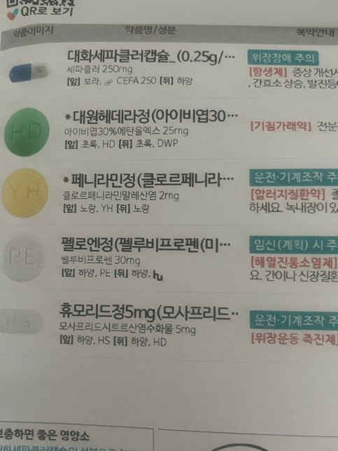 사진 속 처방 받은 약이랑 하이펜에스 같이 복용해도 될까요??의 0번 째 이미지