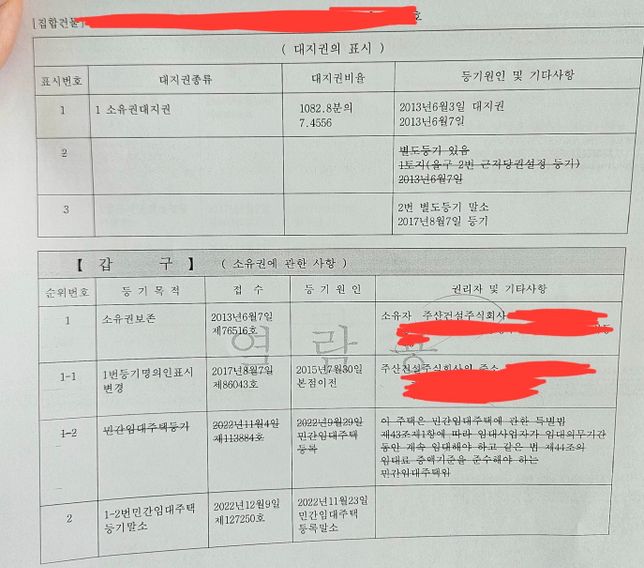 전세계약 예정인데 등기부등본 안전한지 걱정됩니다의 1번 째 이미지