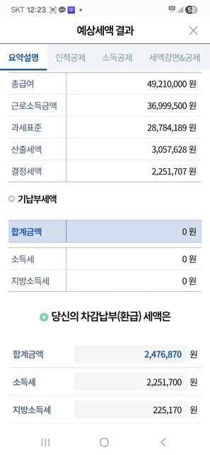 5월달에 종합소득세 신고를 하려고했는데 이번달 급여가 연말정산 차감되서 정산받았습니다의 1번 째 이미지