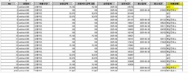부가세신고위한 카드매출엗ㄱ셀내역의 0번 째 이미지