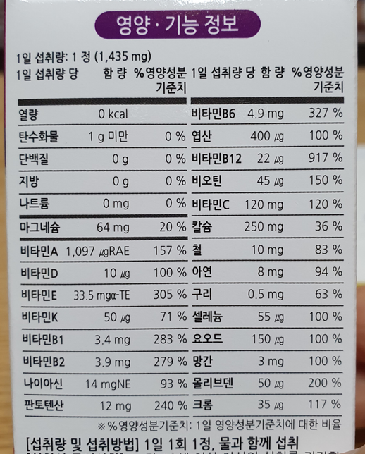 영양제에 보면 성분기준치가 917% 305% 20% 이렇게 되어있는데 무슨뜻인가요?의 0번 째 이미지
