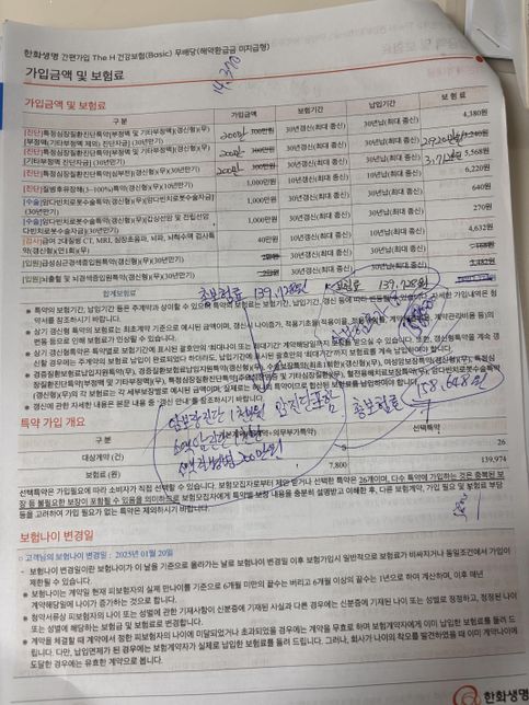 안녕하세요 가입 보험 비교 부탁드립니다의 1번 째 이미지