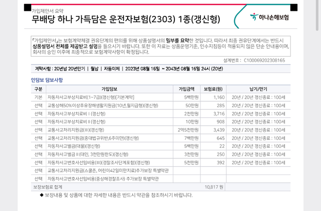 1만원대 운전자 보험 적합성 여부?의 1번 째 이미지