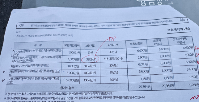 설계사에게 받은 보험 견적 봐주세요 부탁드립니다의 1번 째 이미지