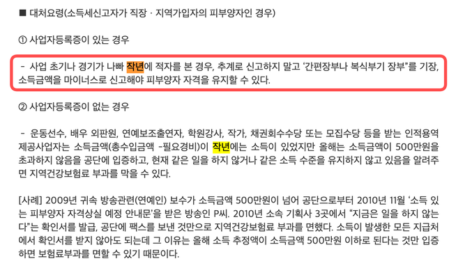 사업자등록 후 사업소득금액 발생시 피부양자 자격박탈 관련 질문드립니다.의 2번 째 이미지