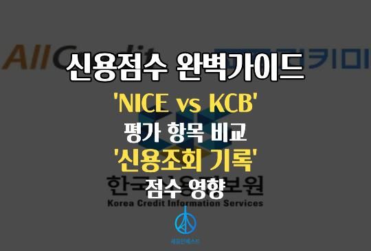 NICE vs KCB 평가 항목 비교 및 '신용조회 기록' 점수 영향 (O/X)