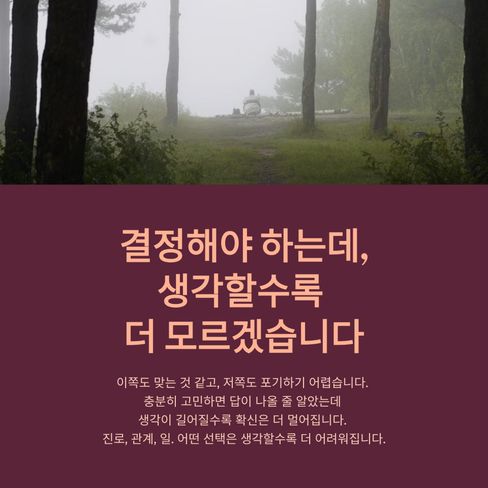 결정해야 하는데, 생각할수록 더 모르겠습니다